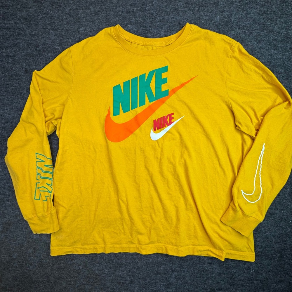 Nike 2 Futura Long Sleeve Shirt Mens XXL University Gold Graphic‎ Tee Swoosh